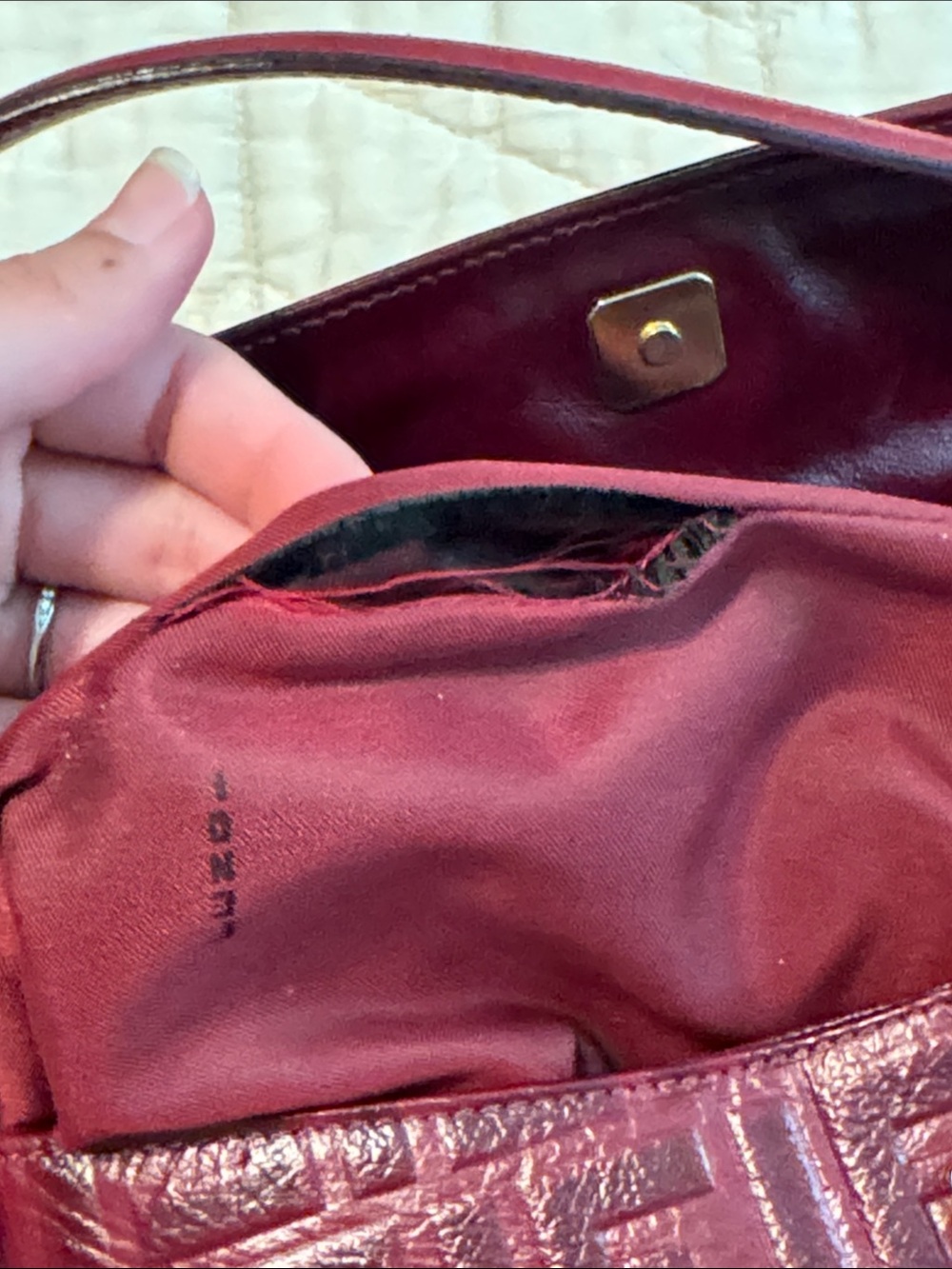 Authentic Fendi Wine Red Embossed FF Leather Shoulder Bag - Picture 12 of 12